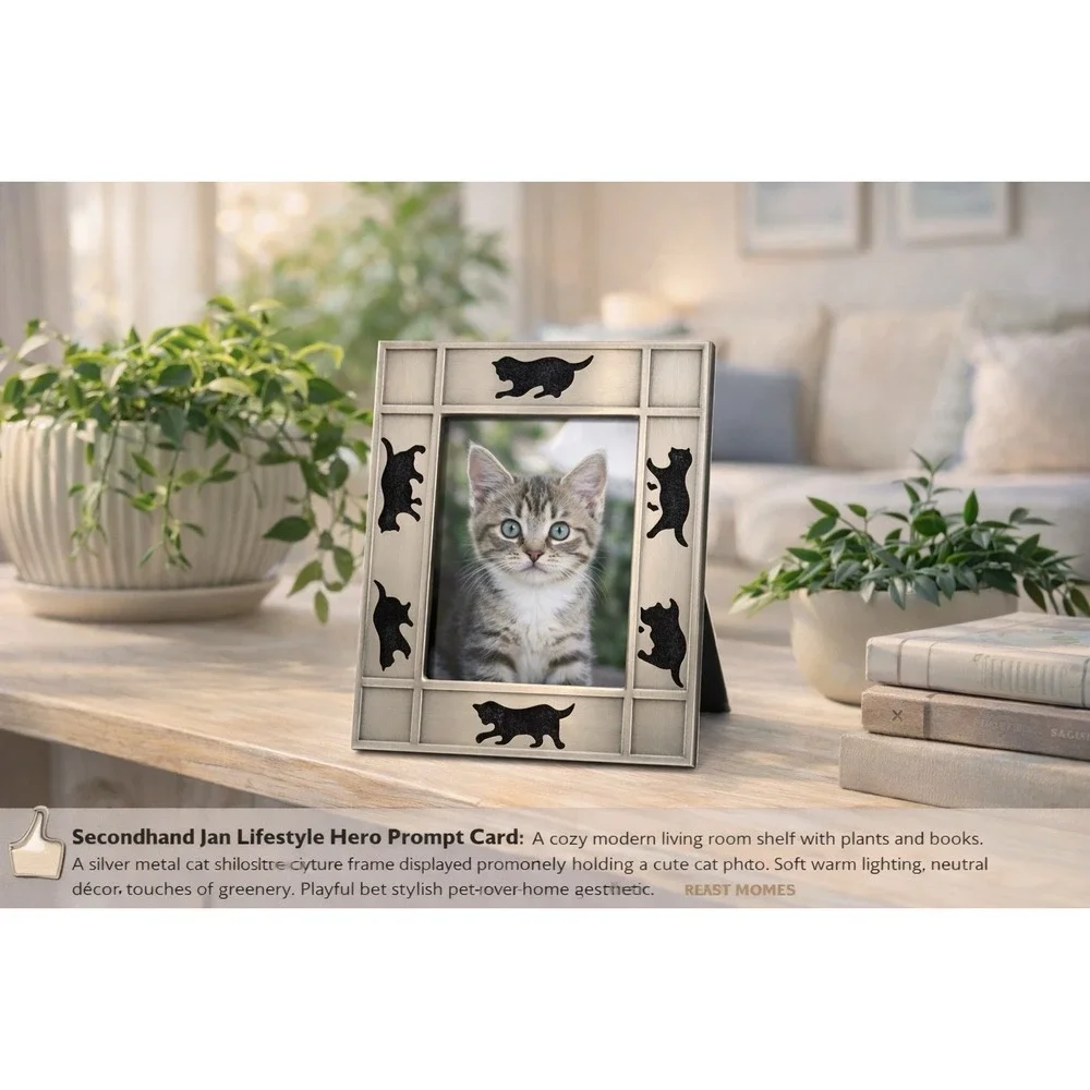 Vintage late-1990s silver-tone metal‎ cat silhouette picture frame  Fits 3